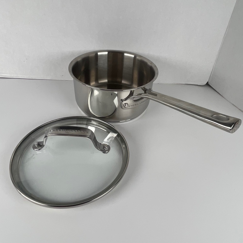 Emeril Lagasse Stainless Steel Saucepan with Glass Lid 1.5 Quart Pot Silver